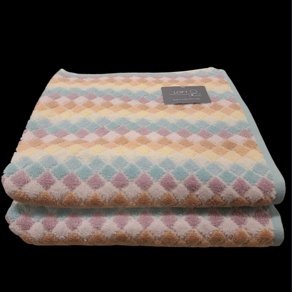 8pc Loft Summer Pastel Rainbow Diamond Check Bath Hand Washcloth Towel Set New